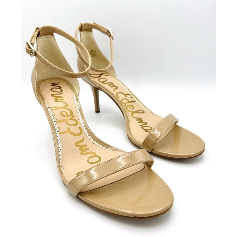 Sam Edelman Patti Ankle Strap Patent Leather Beige Dress Heel‎ Sandal Women 12